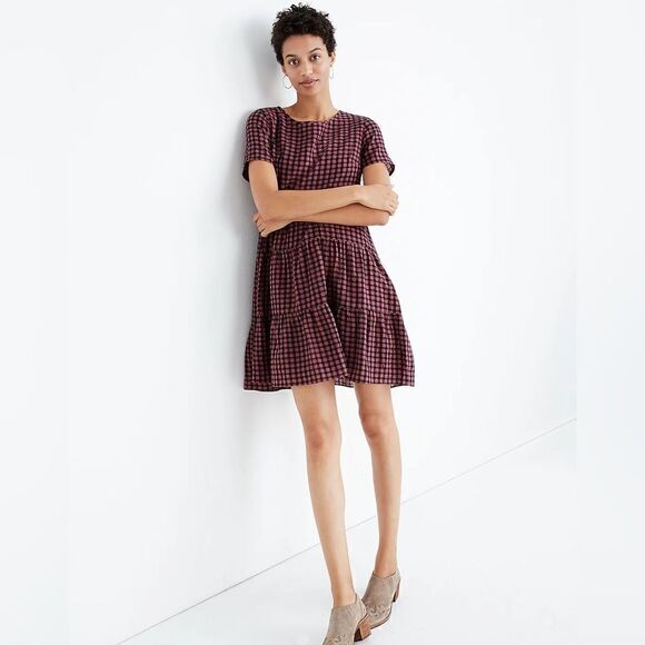 Madewell Short-Sleeve Tiered Mini Dress in Gingham Check - Picture 2 of 10